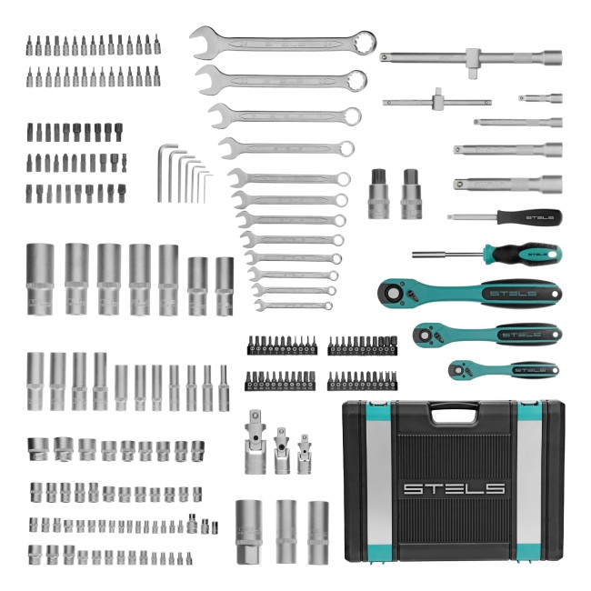 Набор инструментов 1/4", 3/8", 1/2", Cr-V 216 предметов Stels