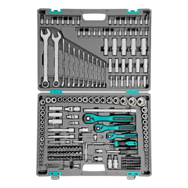 Набор инструментов 1/4", 3/8", 1/2", Cr-V 216 предметов Stels