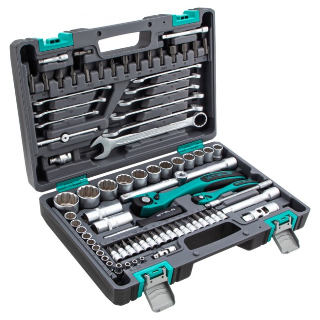 Набор инструментов 1/2", 1/4" 12 гранные головки 82 предмета Stels