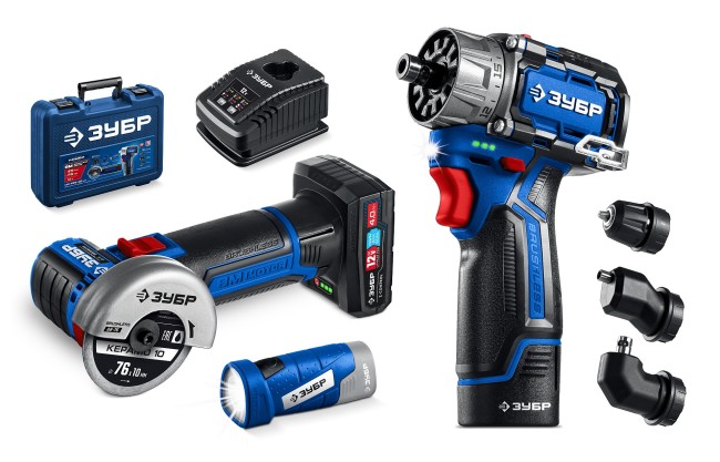 Дрель-шуруповерт + мини УШМ + LED фонарь DB-125-42ABF 2 АКБ тип Т7 (4 и 2 А·ч) ЗУБР Профессионал КОМБИ #5 Дрель-шуруповерт + мини УШМ + LED фонарь DB-125-42ABF 2 АКБ тип Т7 (4 и 2 А·ч) ЗУБР Профессионал КОМБИ #5