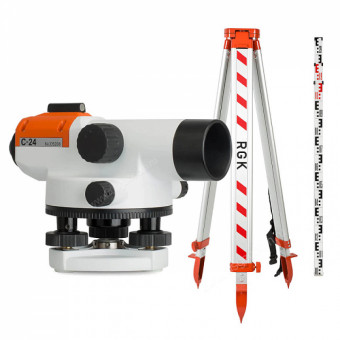 Комплект оптический нивелир RGK C-24 с поверкой + штатив S6-N + рейка AMO S4