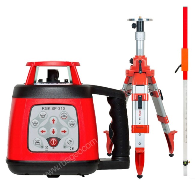 Комплект: ротационный нивелир RGK SP-310 + штатив RGK SH-170, рейка RGK LR-2 Комплект: ротационный нивелир RGK SP-310 + штатив RGK SH-170, рейка RGK LR-2