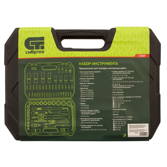 Набор инструментов 1/2", 1/4" CrV 94 предмета Сибртех
