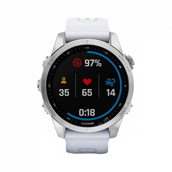 Часы Garmin Fenix 7S серебристый с белым силиконовым ремешком