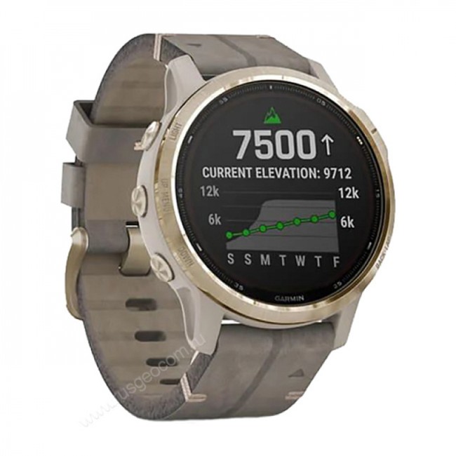 Часы Garmin Fenix 6S Pro Solar золотистый с серым замшевым ремешком