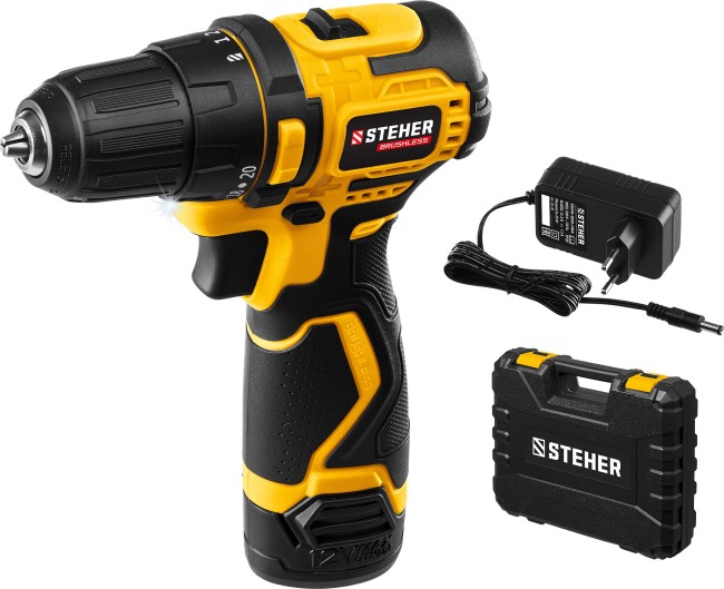 Дрель-шуруповерт бесщеточная CDB-120-1 STEHER 1 АКБ Дрель-шуруповерт бесщеточная CDB-120-1 STEHER 1 АКБ