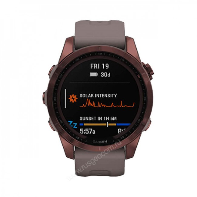 Часы Garmin Fenix 7S Sapphire Solar титановый темно-бронзовый с сланцево-серым силиконовым ремешком
