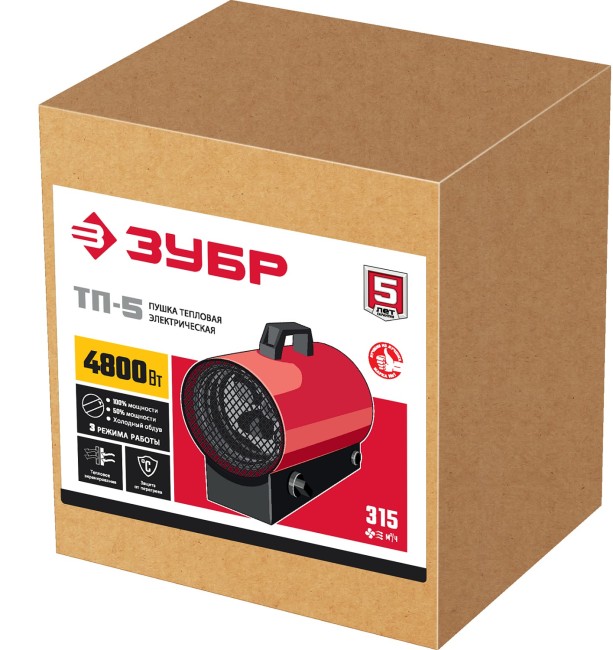 Тепловая пушка электрическая ТП-5 ЗУБР 5 кВт Тепловая пушка электрическая ТП-5 ЗУБР 5 кВт