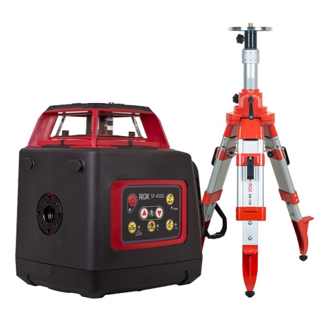 Комплект: ротационный нивелир RGK SP-400G + элевационный штатив RGK SH-170 Комплект: ротационный нивелир RGK SP-400G + элевационный штатив RGK SH-170