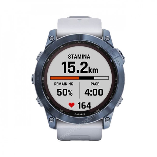 Часы Garmin Fenix 7X Sapphire Solar титановый синий минерал DLC с белым ремешком