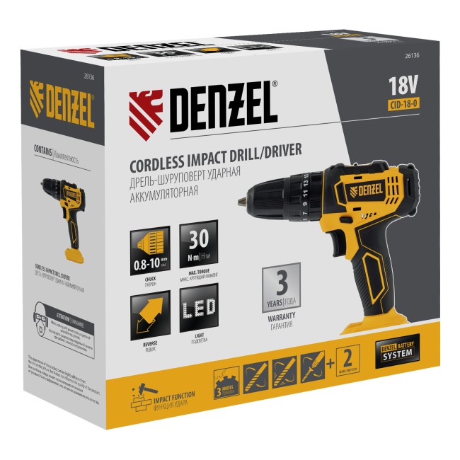 Дрель-шуруповерт аккумуляторная ударная CID-18-0 Denzel