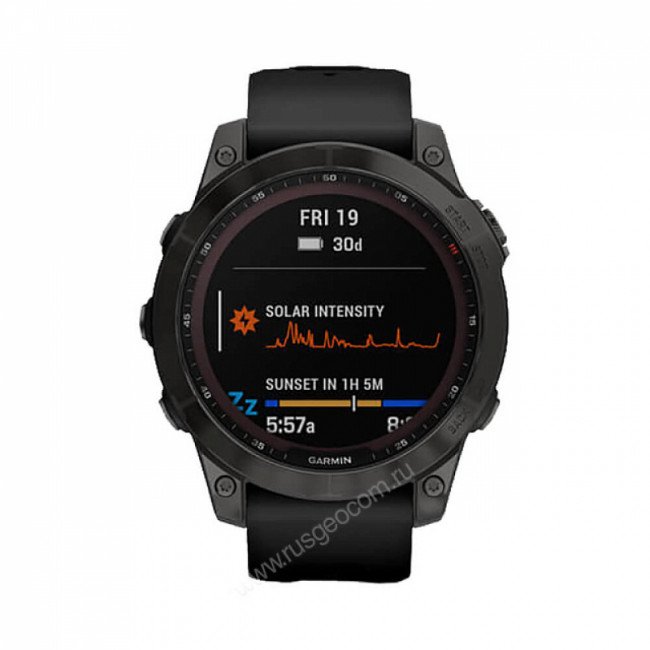 Часы Garmin Fenix 7 Sapphire Solar титановый черный DLC с черным ремешком
