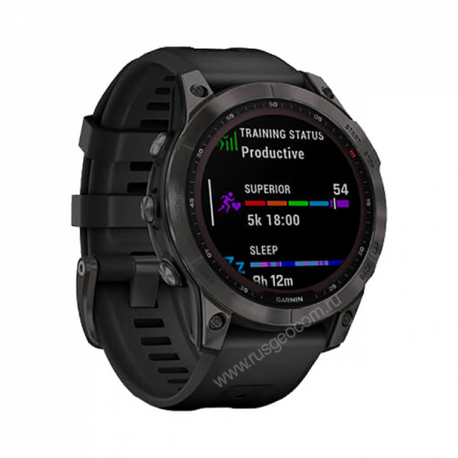 Часы Garmin Fenix 7 Sapphire Solar титановый серый DLC с черным ремешком